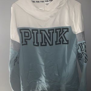 teal and white PINK sweatshirt
